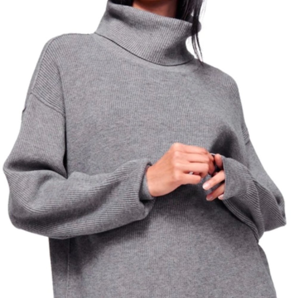 Free People CHARCOAL HEATHER Softly Structured Folded Neck Knit Tunic Sweater